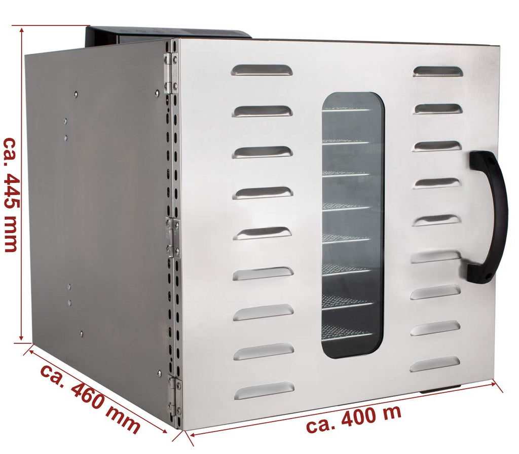 Beeketal 'BDA-15' Dörrautomat aus Edelstahl mit 10 Etagen, Zeitschaltuhr (max. 24h), einstellbarer Temperatur (30-90 °C) und LED Bedienfeld - Profi Gastro Dörrgerät inkl. 10 Einlegegitter