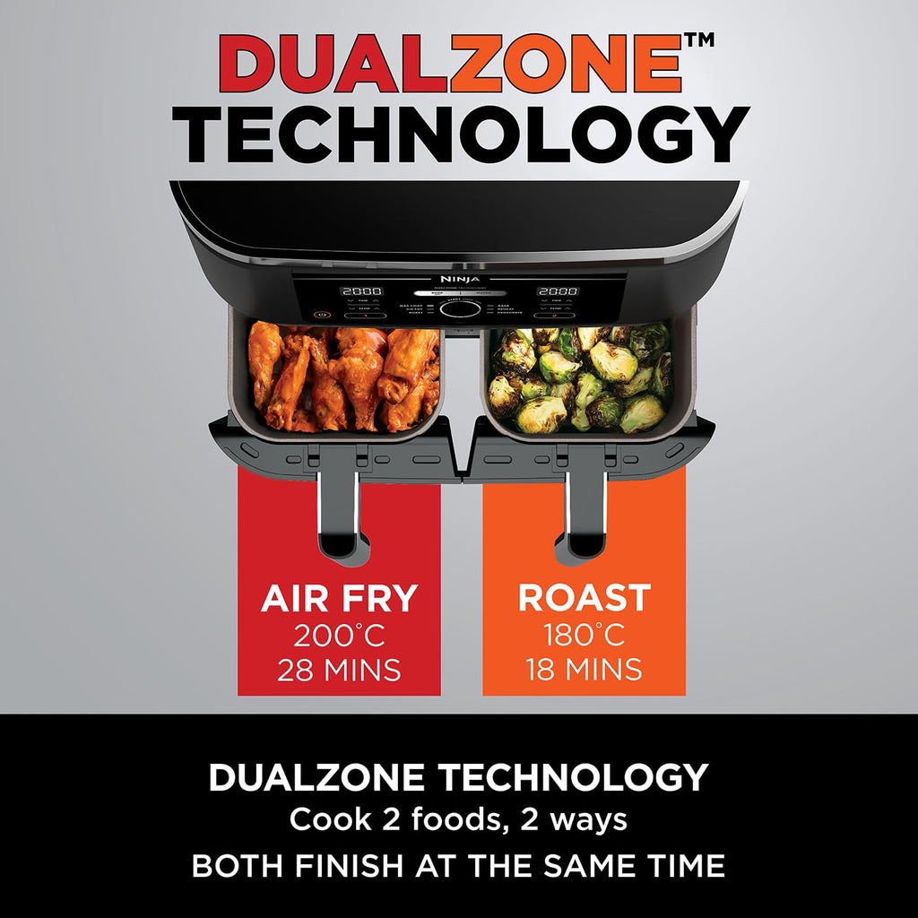Ninja Foodi MAX Dual Zone Digital Air Fryer, 2 Drawers, 9.5L, 6-in-1, Uses No Oil, Max Crisp, Roast, Bake, Reheat, Dehydrate
