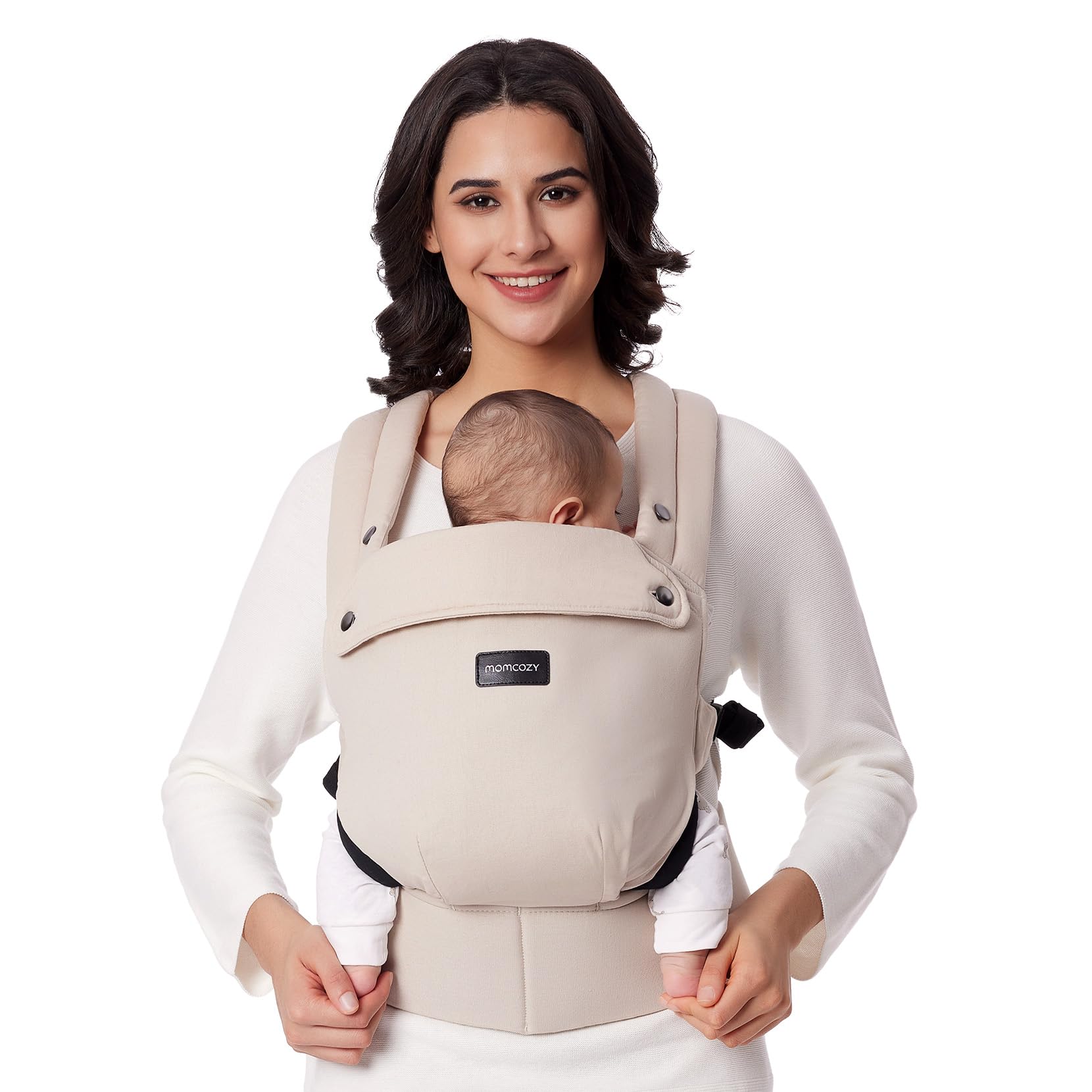 Momcozy Babytrage aus 100% Baumwolle – Baby Carrier für Kleinkind (3-24 Monate, 3,2-20 kg) · Ergonomische M-Position · X-Rücken · Taillengurt 64-127cm, Khaki