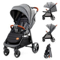Kinderkraft GRANDE PLUS Kinderkraft buggy von Geburt bis 22 kg, Zusammenklappen mit einer Hand, Liegeposition, großes Verdeck mit Fenster, alle 4 Räder gedämpft, geräumige Sitz, Grau