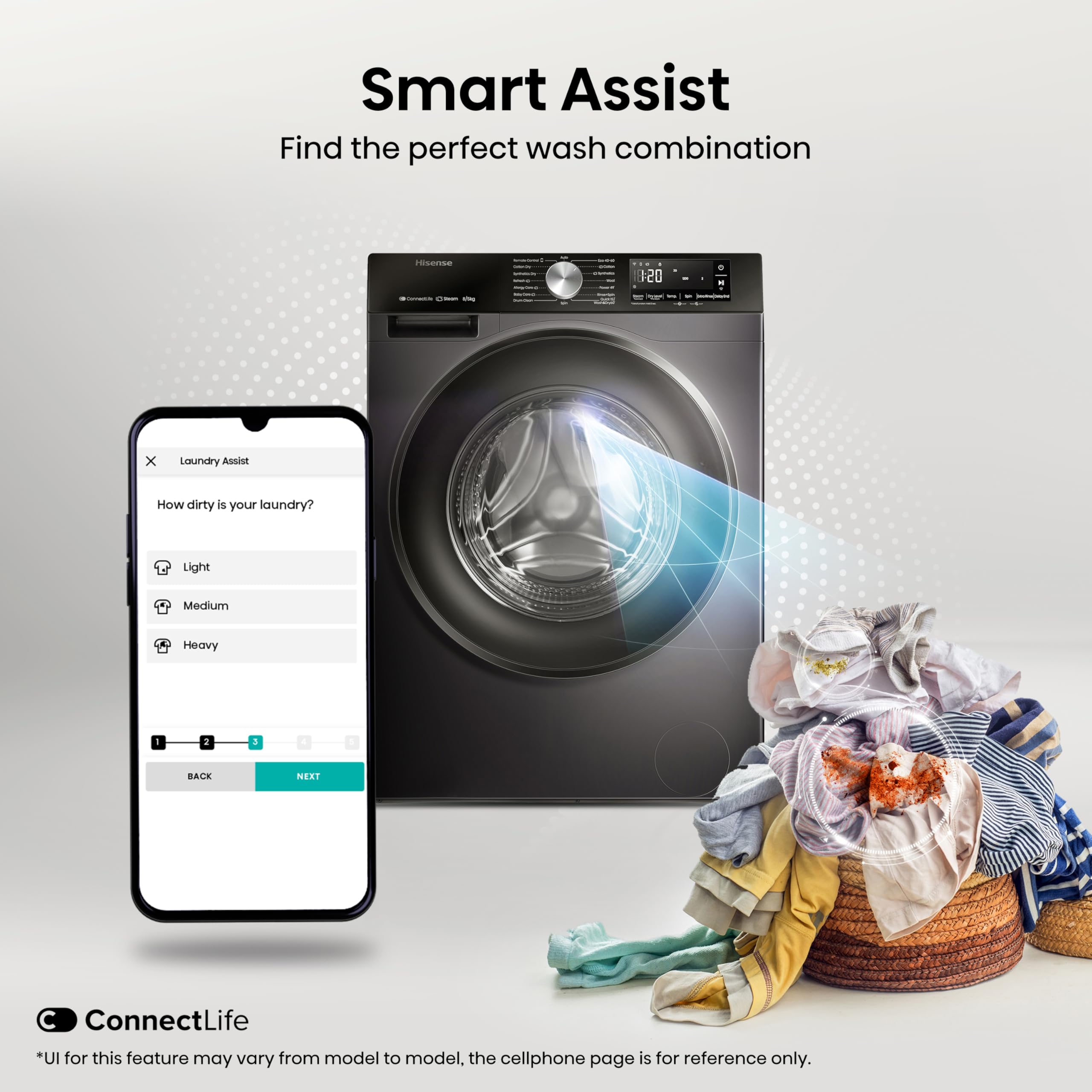 Hisense 3S Series WD3S8043BB3 Wifi Connected 8Kg and 5Kg Washer Dryer with 1400 rpm - Black - A-D Rated
