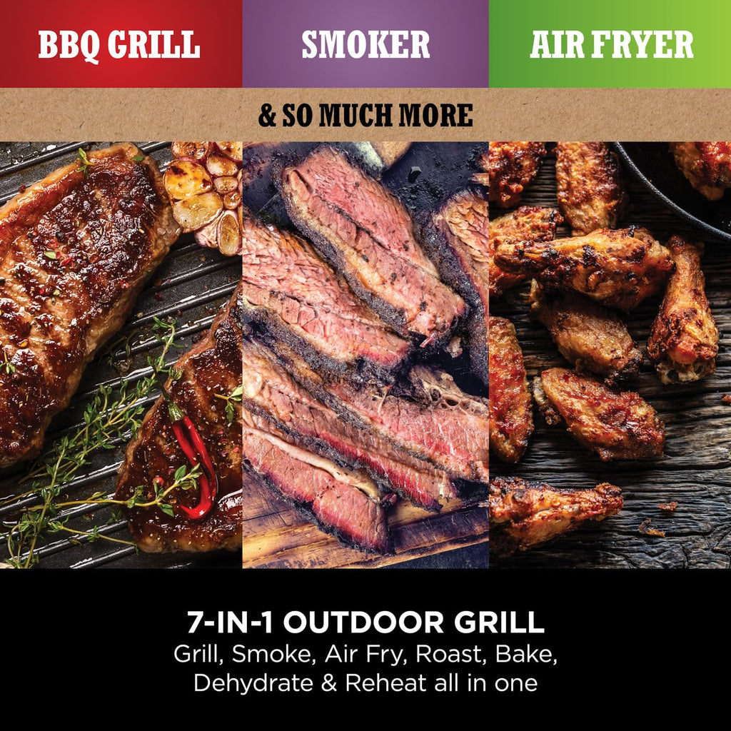 Ninja Woodfire Electric BBQ Grill & Smoker, 7-in-1 Outdoor Grill & Air Fryer, Roast, Bake, Dehydrate, Uses Woodfire Pellets