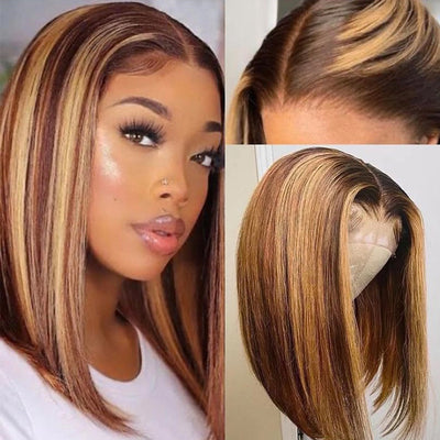 Honey Highlight 4/27 Short Bob Lace Front Wigs Human Hair