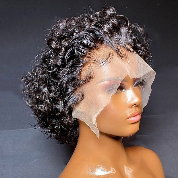Short Pixie Cut Curly Human Hair Wigs