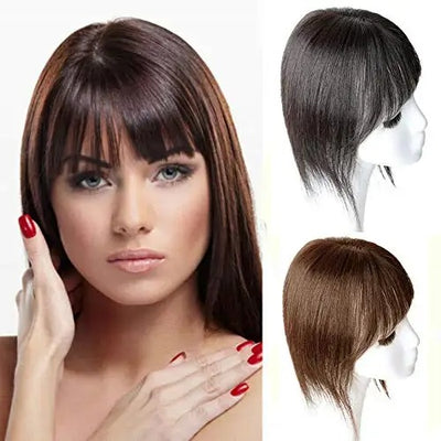 Handmade Human Hair Topper Clip in Hairpiece with Bangs 12x14cm