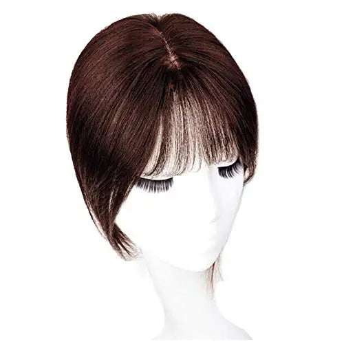 Handmade Human Hair Topper Clip in Hairpiece with Bangs 12x14cm