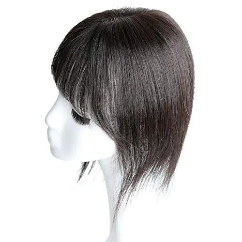 Handmade Human Hair Topper Clip in Hairpiece with Bangs 12x14cm