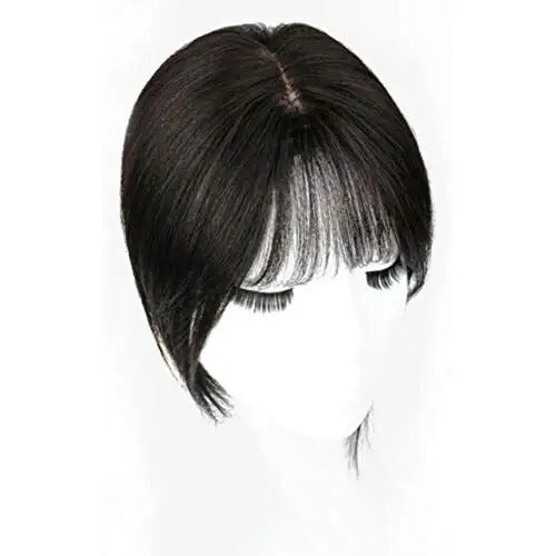 Handmade Human Hair Topper Clip in Hairpiece with Bangs 12x14cm