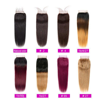 Straight Omber Lace Closure Natural Color/ #2/ #4/ 1b/4/27 /1b/27 1b/99j 100% Remy Human Hair Closure "8-20"