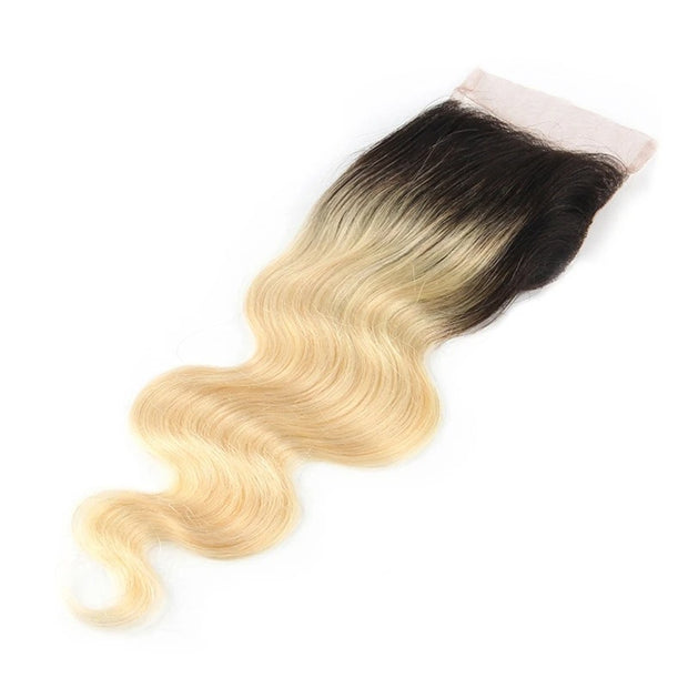 Light Blonde Ombre with dark roots T1b/613 Lace closure 4x4