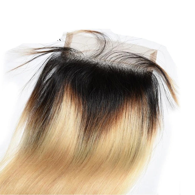 Light Blonde Ombre with dark roots T1b/613 Lace closure 4x4