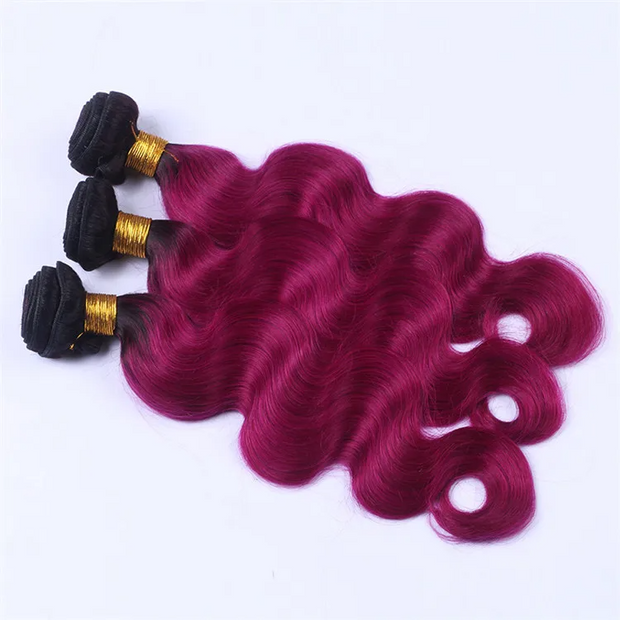 Body Wave T1b/burg Ombre Red Peruvian Human Hair 3bundles