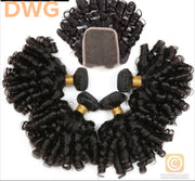 DWG  Brazilian Loose Bouncy Curly Natural Black Hair With Closure