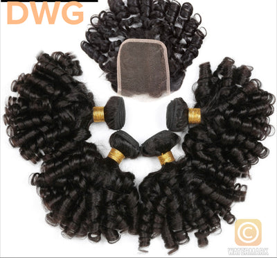 DWG  Brazilian Loose Bouncy Curly Natural Black Hair With Closure
