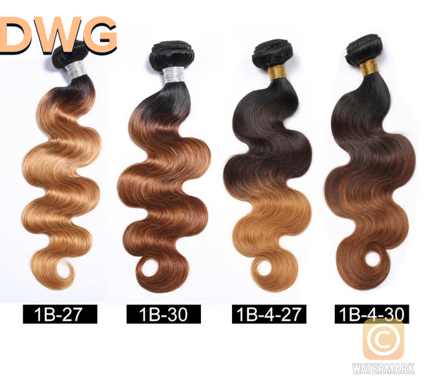 DWG Brazilian Body Wave Ombre Hair 1/3/4 Bundles