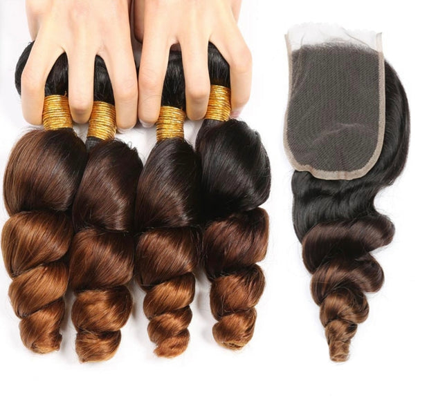 Loose Wave Ombre Peruvian Bundles with Closure