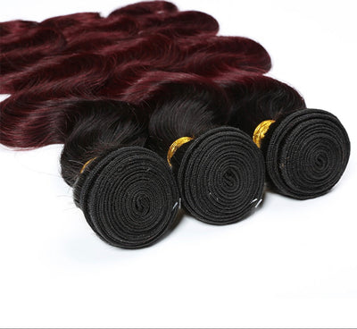 Brazilian Body Wave Human Hair Bundles 1B 99J/Burgundy Ombre Human Hair