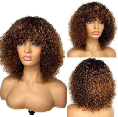 Jerry Curl Human Hair Wigs with Bangs