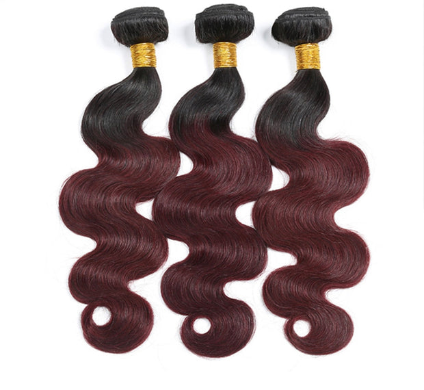 Brazilian Body Wave Human Hair Bundles 1B 99J/Burgundy Ombre Human Hair