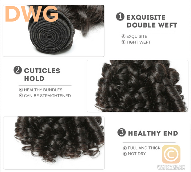 DWG  Brazilian Loose Bouncy Curly Natural Black Hair With Closure