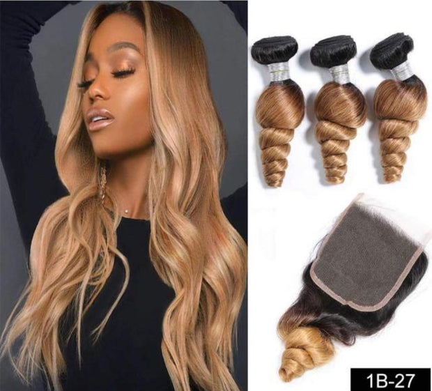 Loose Wave Ombre Peruvian Bundles with Closure