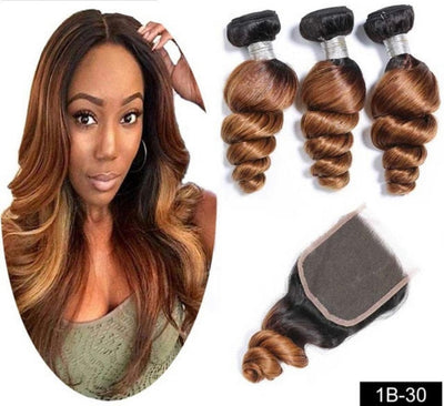 Loose Wave Ombre Peruvian Bundles with Closure