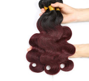 Brazilian Body Wave Human Hair Bundles 1B 99J/Burgundy Ombre Human Hair
