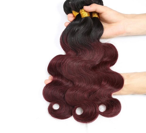 Brazilian Body Wave Human Hair Bundles 1B 99J/Burgundy Ombre Human Hair