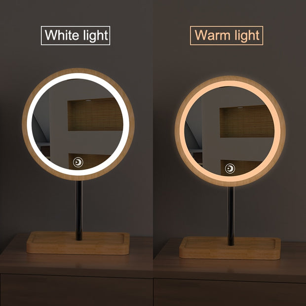 Wooden Desktop LED Makeup Mirror