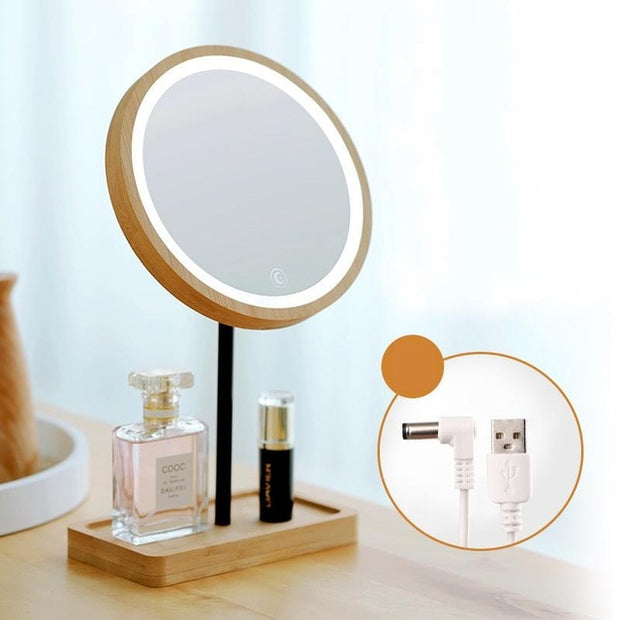 Wooden Desktop LED Makeup Mirror