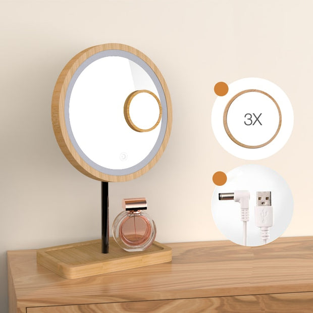 Wooden Desktop LED Makeup Mirror