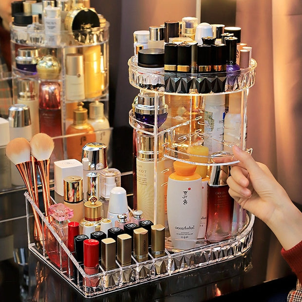360 Degree Rotation Transparent Cosmetics Organizer
