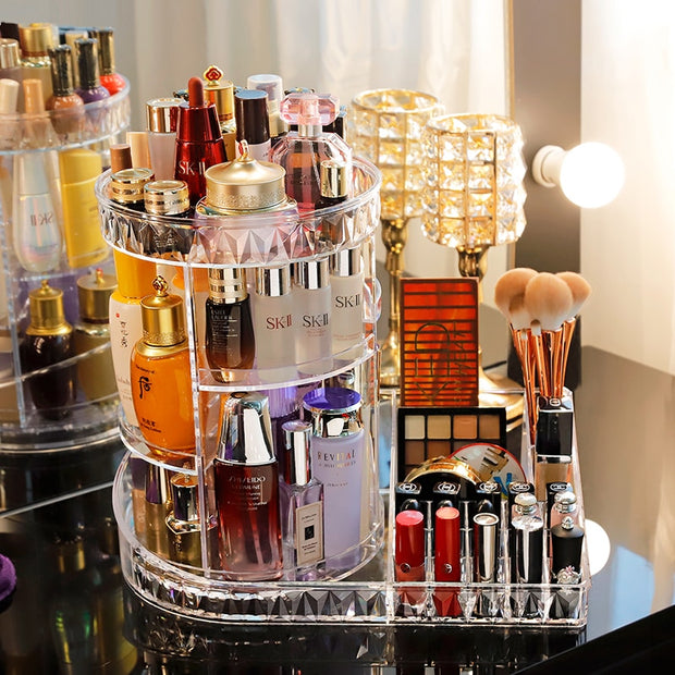 360 Degree Rotation Transparent Cosmetics Organizer