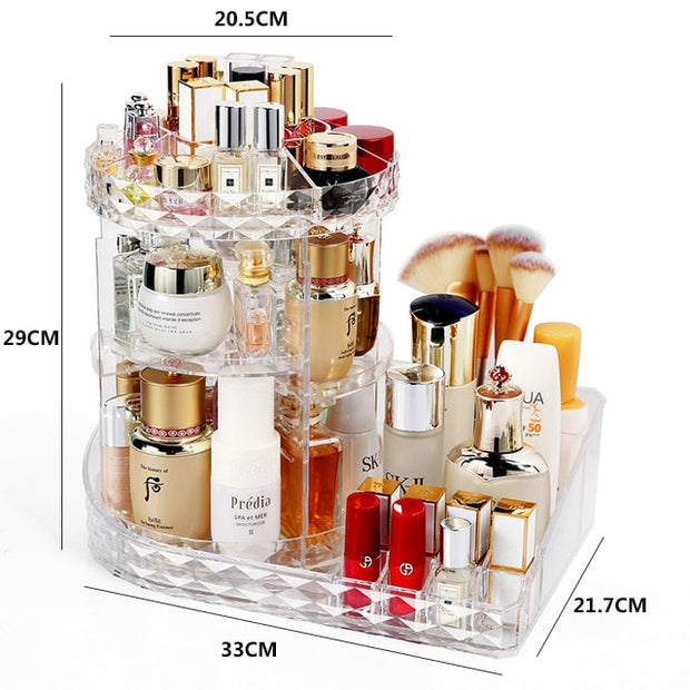 360 Degree Rotation Transparent Cosmetics Organizer