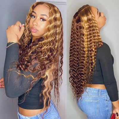 Honey Blonde Ombre Curly Human Hair Wig