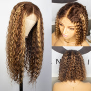 Honey Blonde Ombre Curly Human Hair Wig