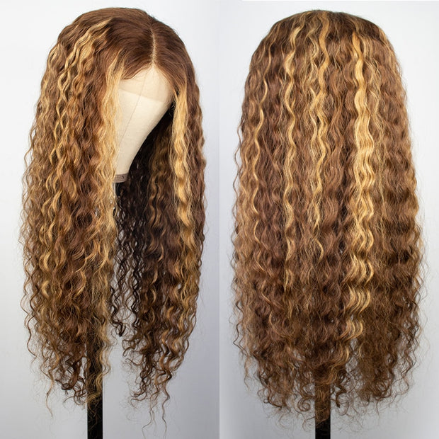 Honey Blonde Ombre Curly Human Hair Wig
