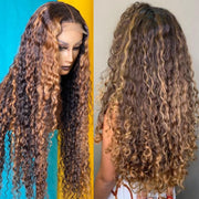 Honey Blonde Ombre Curly Human Hair Wig