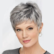 Synthetic Short Wig with Bangs Mixed Gray