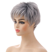 Synthetic Short Wig with Bangs Mixed Gray