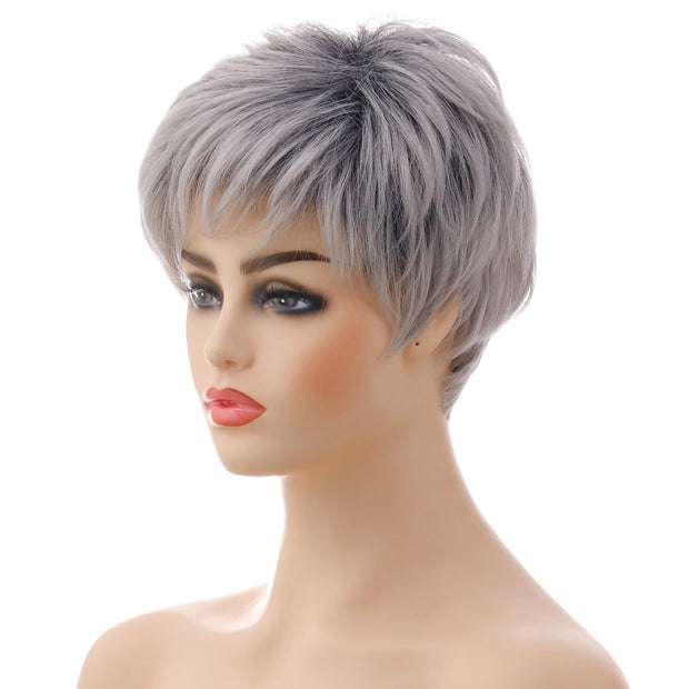 Synthetic Short Wig with Bangs Mixed Gray