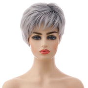 Synthetic Short Wig with Bangs Mixed Gray