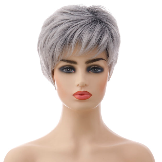 Synthetic Short Wig with Bangs Mixed Gray