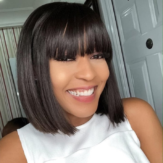 Remy Straight Wig With Bangs