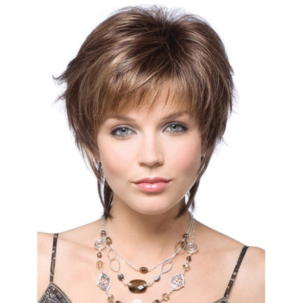 Synthetic Short Wig with Bangs Mixed Gray