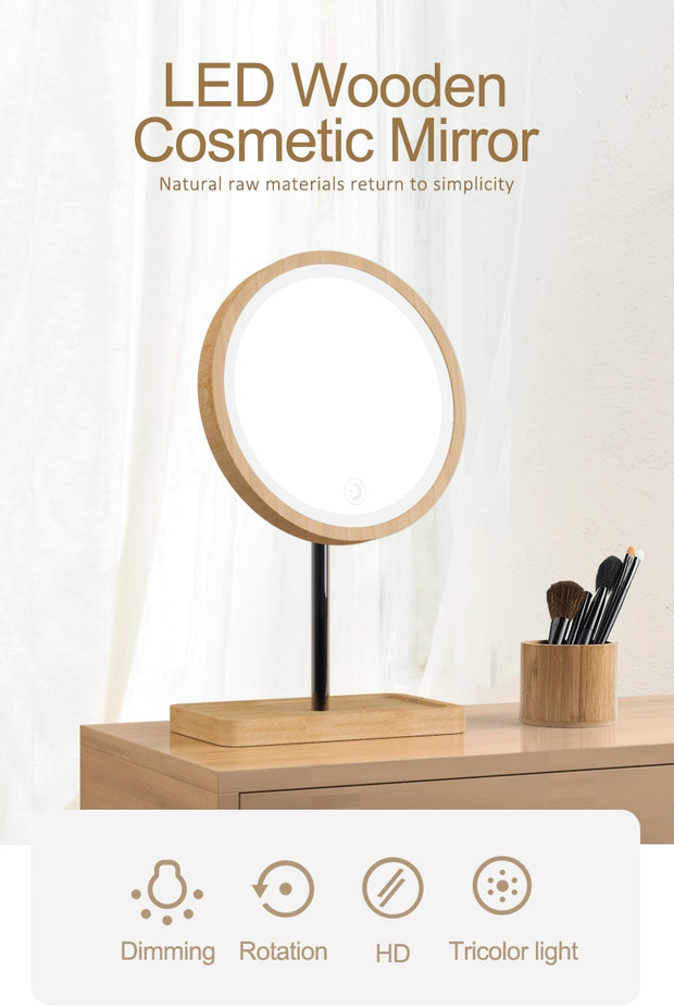 Wooden Desktop LED Makeup Mirror
