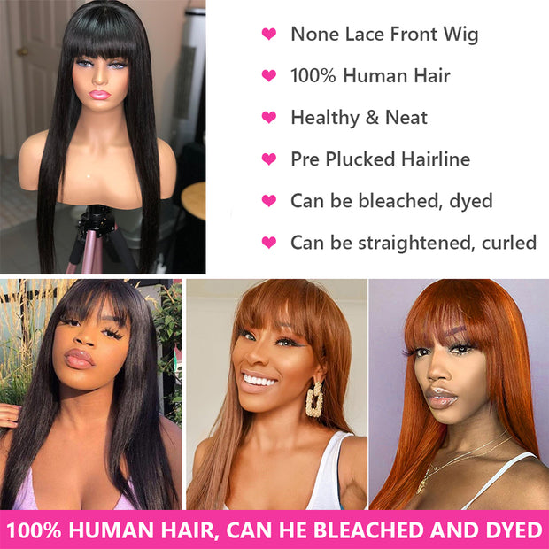 Straight Hair With Bangs Fringe Human Hair Wig