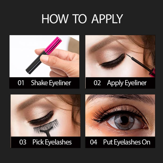 Magnetic Eyelashes, Waterproof Liquid Eyeliner With Tweezer Makeup Set