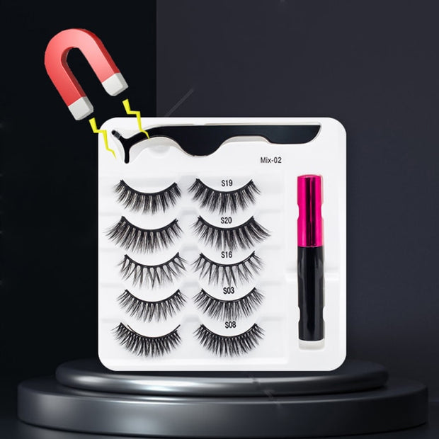 Magnetic Eyelashes, Waterproof Liquid Eyeliner With Tweezer Makeup Set