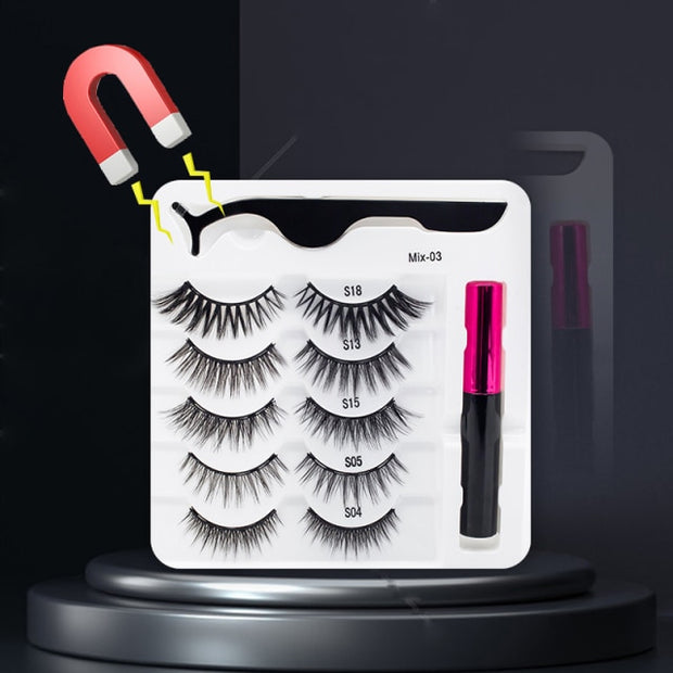 Magnetic Eyelashes, Waterproof Liquid Eyeliner With Tweezer Makeup Set